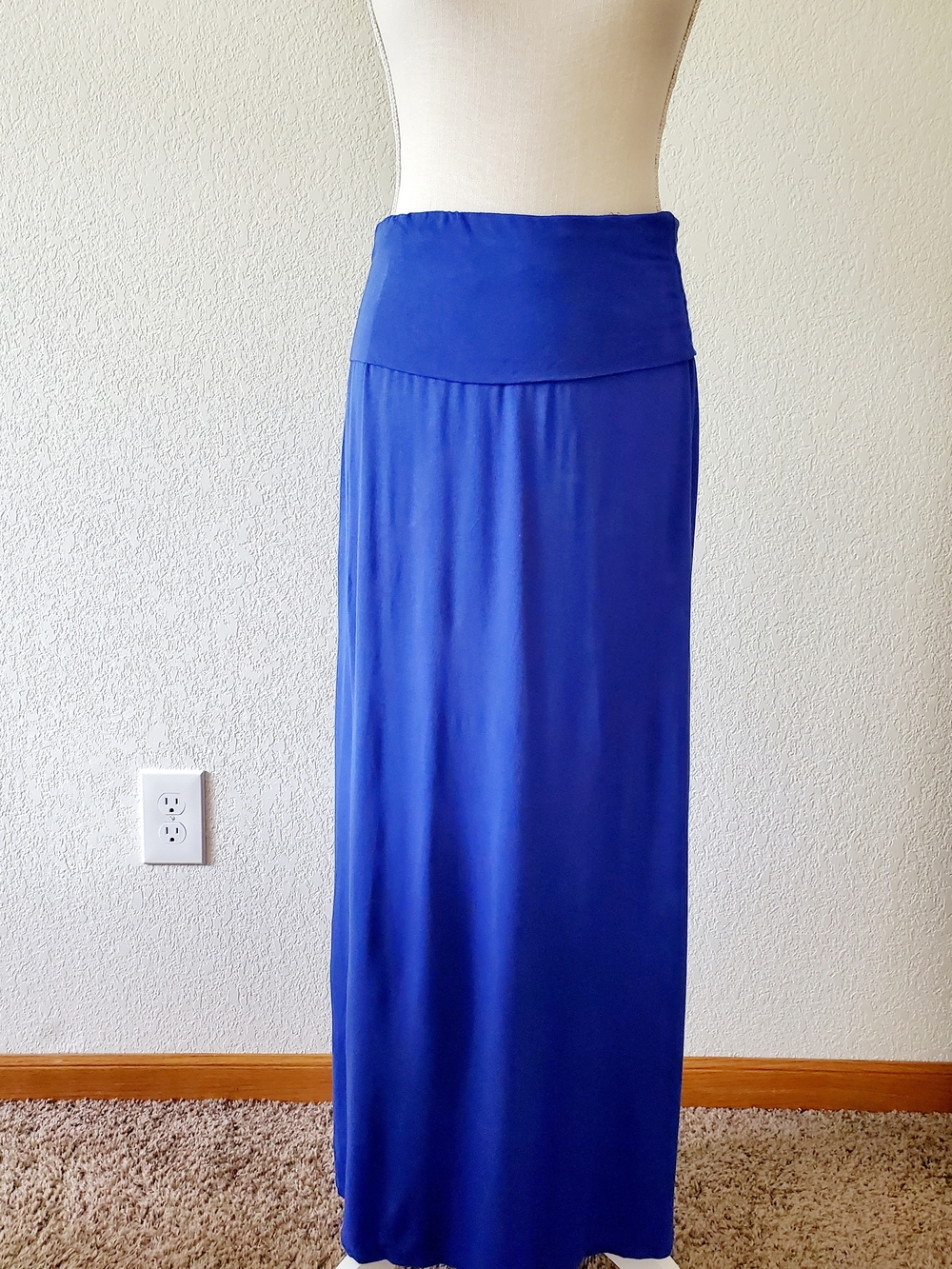 Women's Blue Fold-Over Waist Maxi Skirt